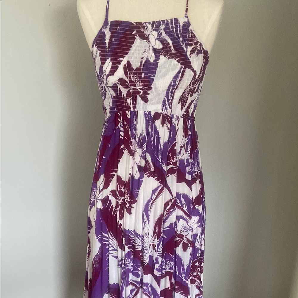 Free People Sun dress size M EUC purple white tropical print.